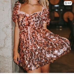 Buddy Love Pink Sequin Floral Mini Dress